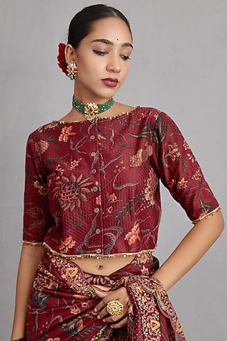 Garnet Red Printed Blouse by TORANI