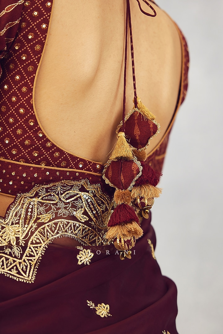 Red Raw Silk Bhagalpuri Printed Blouse by TORANI at Pernia's Pop Up Shop