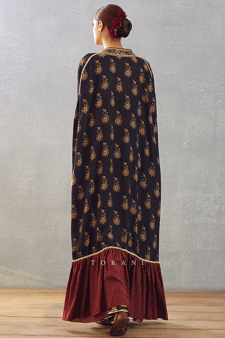 Jet Black Handwoven Chanderi Printed Wedding Sharara Set by TORANI at Pernia's Pop Up Shop