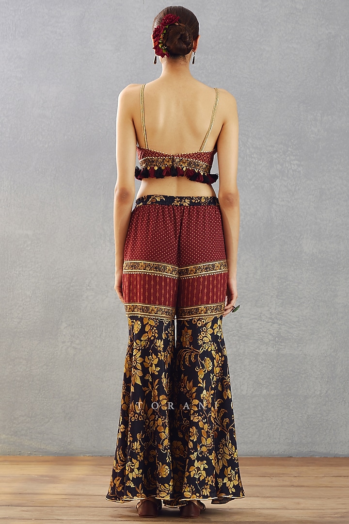 Jet Black Handwoven Chanderi Printed Wedding Sharara Set by TORANI at Pernia's Pop Up Shop