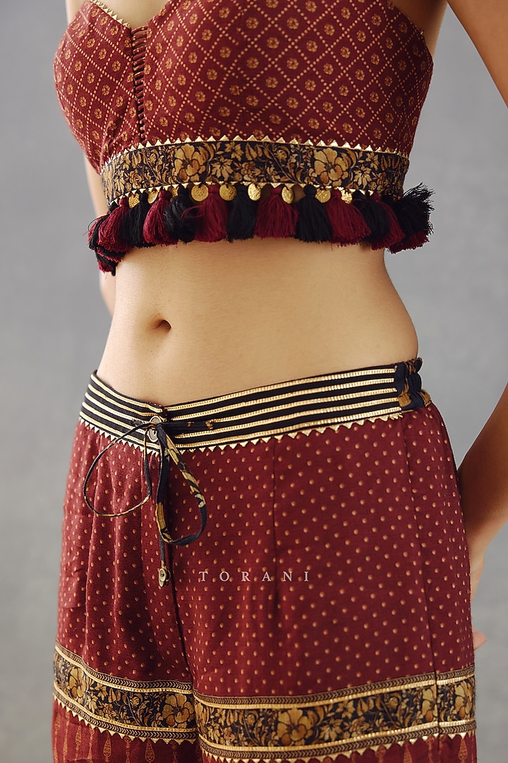 Jet Black Handwoven Chanderi Printed Wedding Sharara Set by TORANI at Pernia's Pop Up Shop