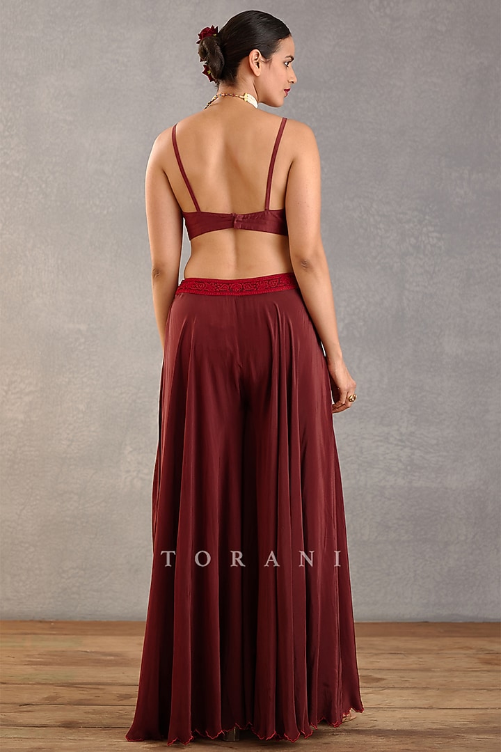 Burgundy Silk Crepe Wedding Sharara Set by TORANI at Pernia's Pop Up Shop