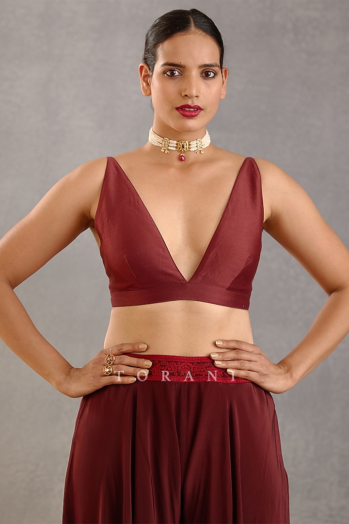 Burgundy Silk Crepe Wedding Sharara Set by TORANI at Pernia's Pop Up Shop