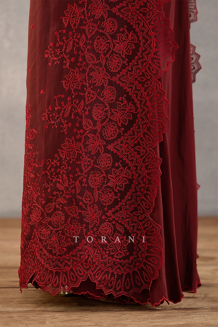 Burgundy Silk Crepe Wedding Sharara Set by TORANI at Pernia's Pop Up Shop
