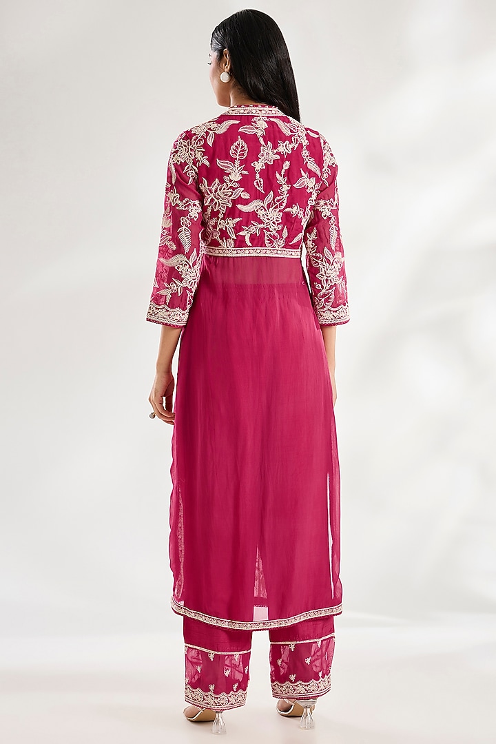 Dark Pink Jeni Silk & Organza Dori Embroidered Kurta Set by TORANI at Pernia's Pop Up Shop
