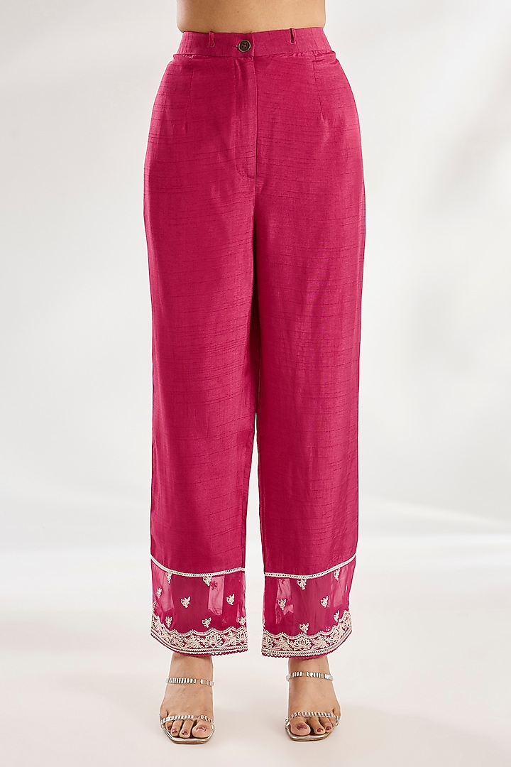 Dark Pink Jeni Silk & Organza Dori Embroidered Kurta Set by TORANI at Pernia's Pop Up Shop