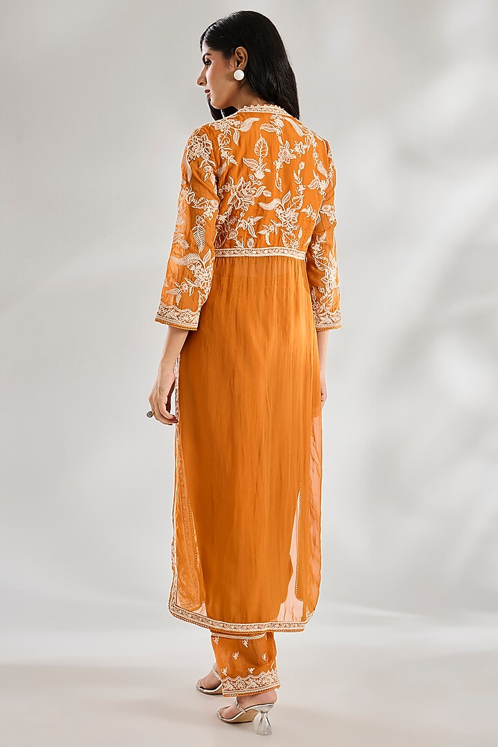 Dark Yellow Jeni Silk & Organza Dori Embroidered Kurta Set by TORANI at Pernia's Pop Up Shop