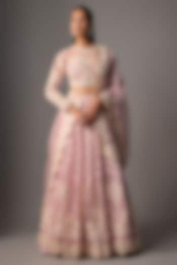 Lilac Silk Organza & Handwoven Chanderi Bridal Lehenga Set by TORANI at Pernia's Pop Up Shop