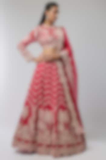 Red Silk Organza & Cotton Silk Bridal Lehenga Set by TORANI at Pernia's Pop Up Shop