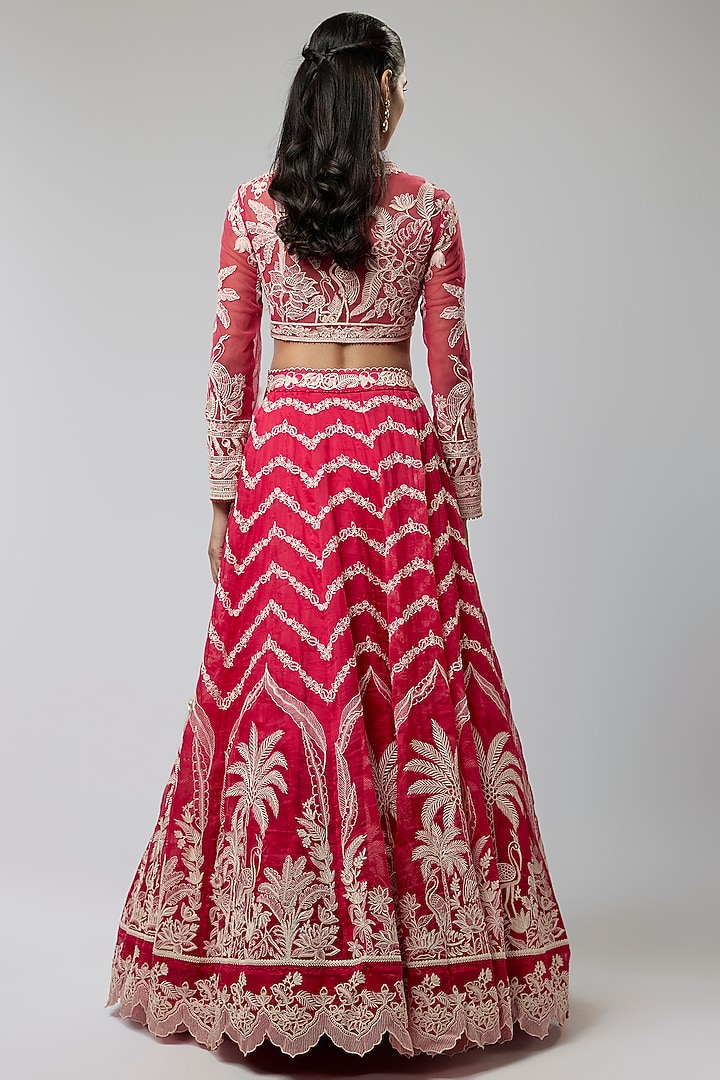 Red Silk Organza & Cotton Silk Bridal Lehenga Set by TORANI at Pernia's Pop Up Shop
