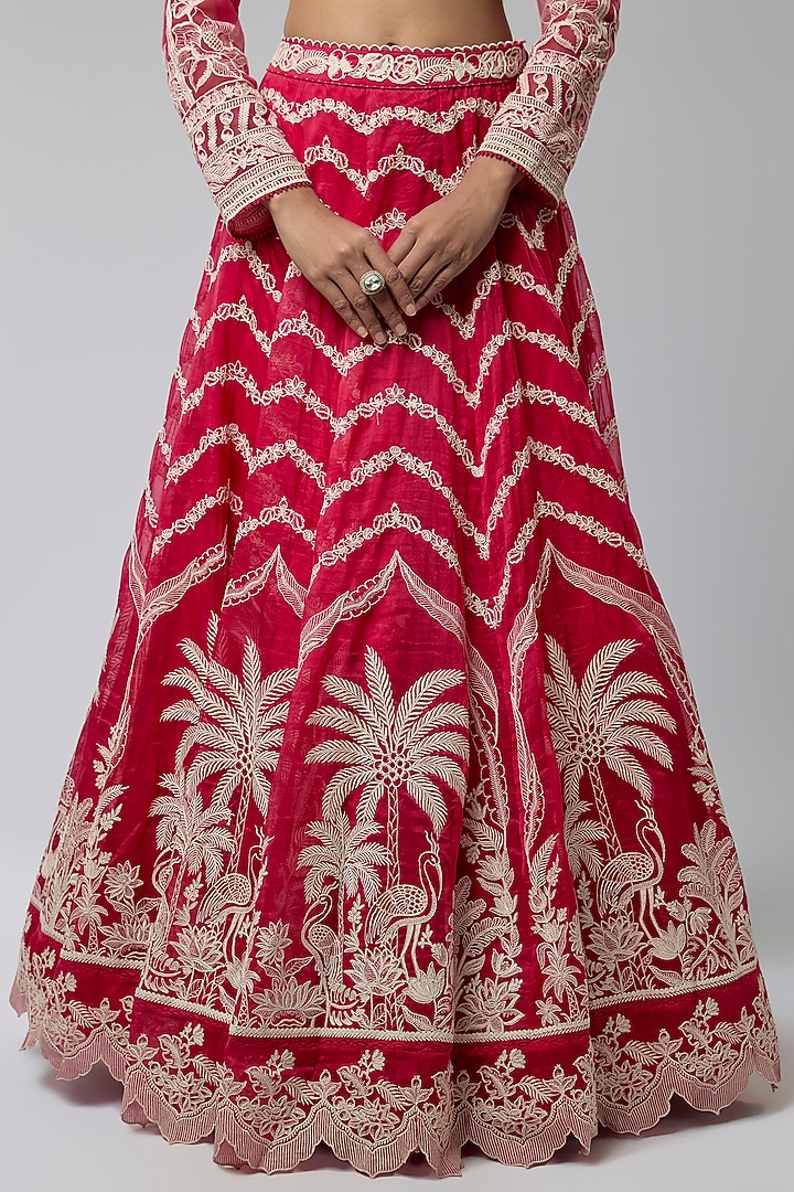 Red Silk Organza & Cotton Silk Bridal Lehenga Set by TORANI at Pernia's Pop Up Shop