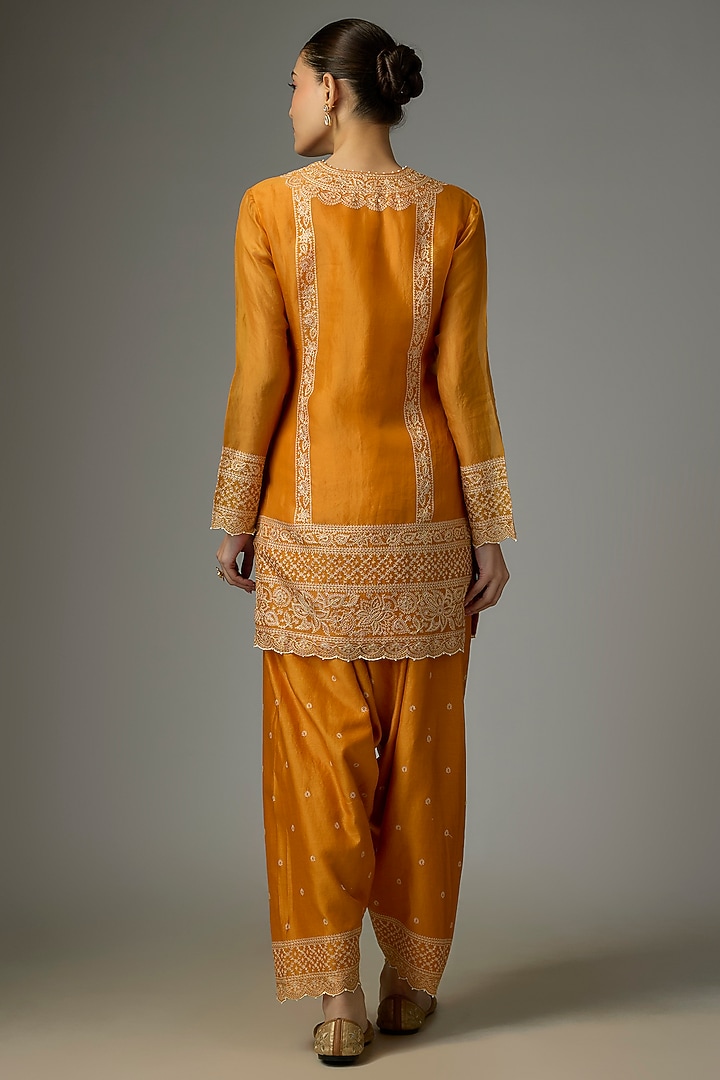 Dark Yellow Handwoven Chanderi Aari Embroidered Kurta Set by TORANI at Pernia's Pop Up Shop