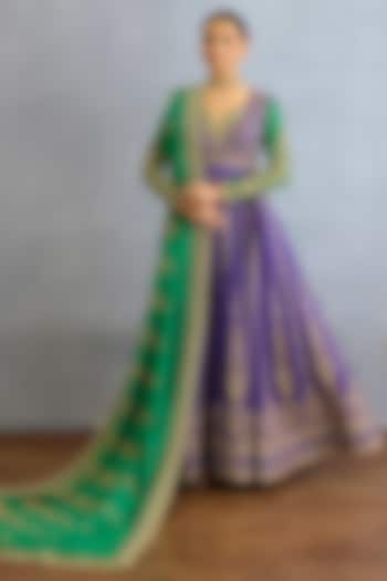Purple Muslin Silk Pearl & Zari Embellished Bridal Anarkali Set by Torani at Pernia's Pop Up Shop