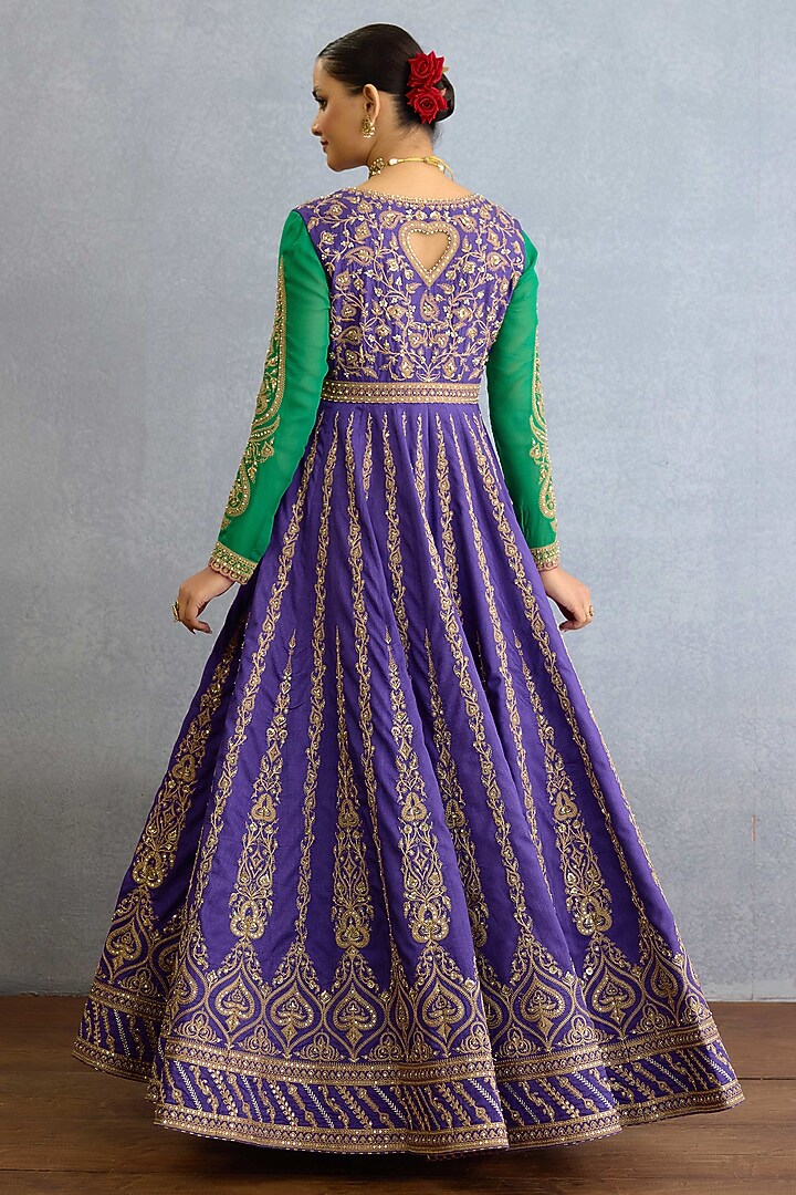 Purple Muslin Silk Pearl & Zari Embellished Bridal Anarkali Set by Torani at Pernia's Pop Up Shop