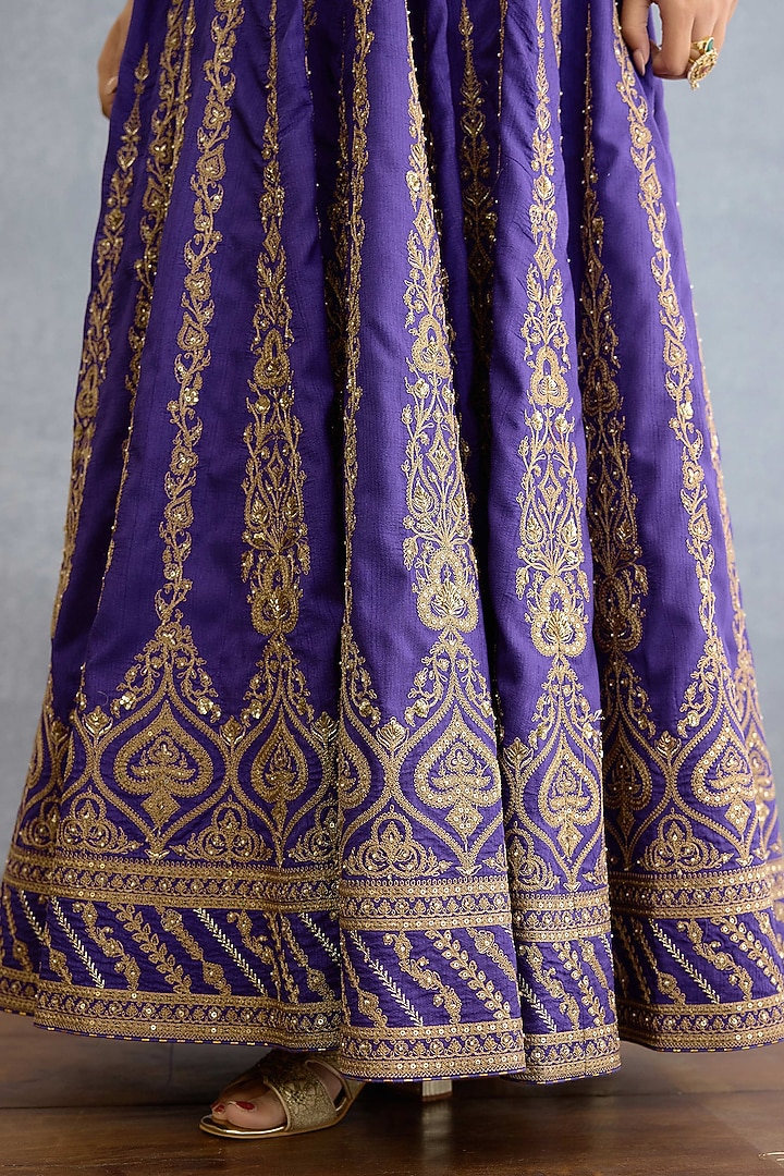 Purple Muslin Silk Pearl & Zari Embellished Bridal Anarkali Set by Torani at Pernia's Pop Up Shop