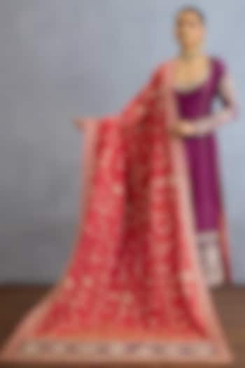 Magenta Jeni Silk & Tissue Pearl Hand Embellished Kurta Set by Torani at Pernia's Pop Up Shop