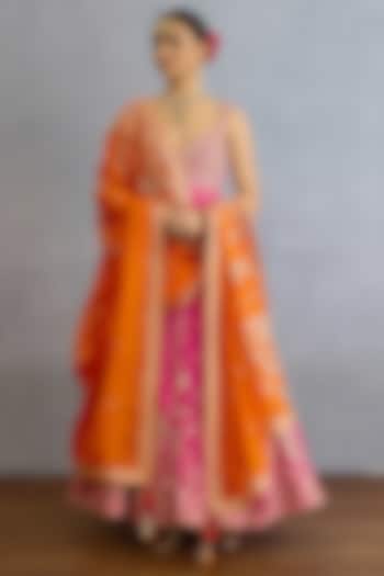 Pink Muslin Silk Pearl & Zari Hand Embellished Bridal Anarkali Set by Torani at Pernia's Pop Up Shop
