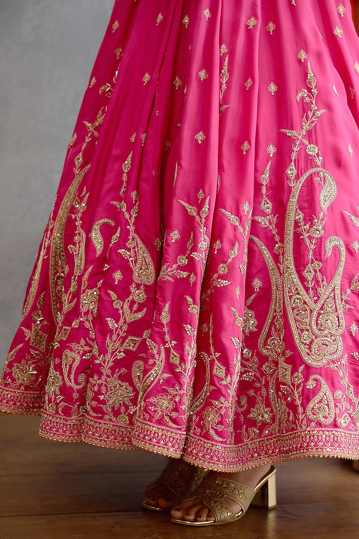 Pink Muslin Silk Pearl & Zari Hand Embellished Bridal Anarkali Set by Torani at Pernia's Pop Up Shop