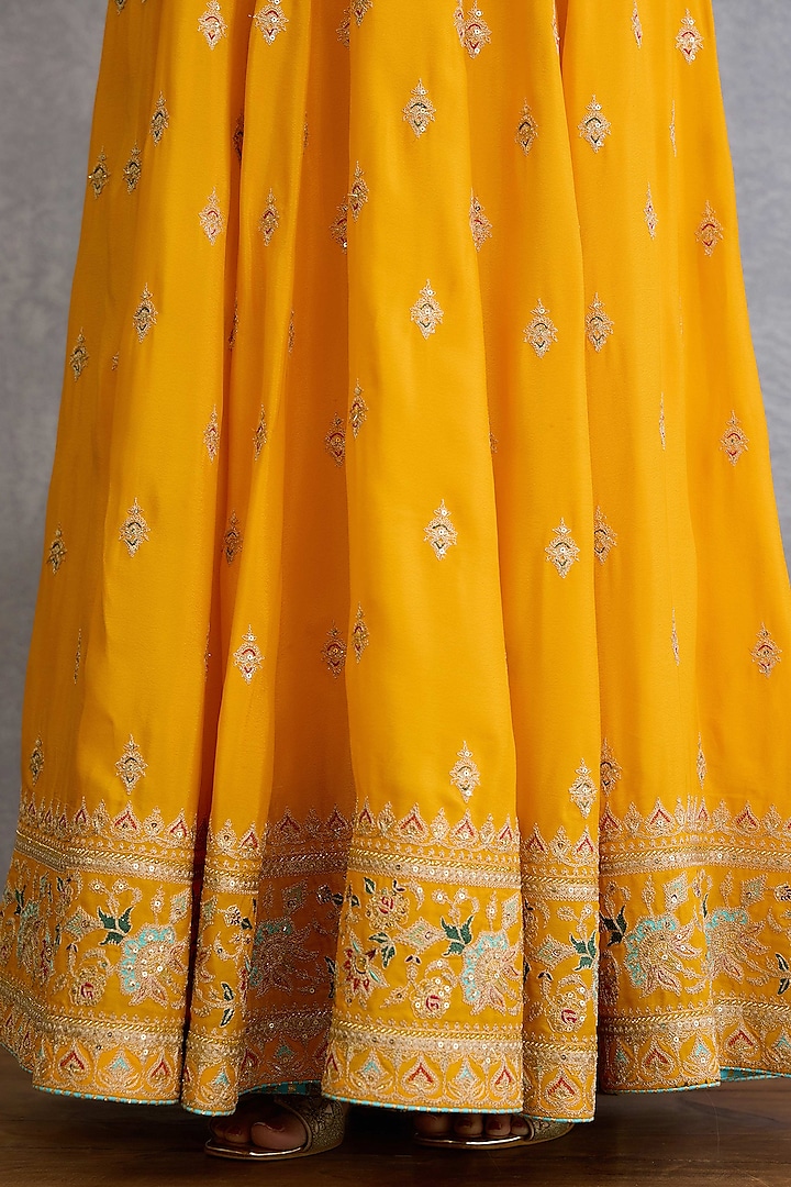 Yellow Muslin Silk Pearl & Zari Embellished Bridal Anarkali Set by Torani at Pernia's Pop Up Shop