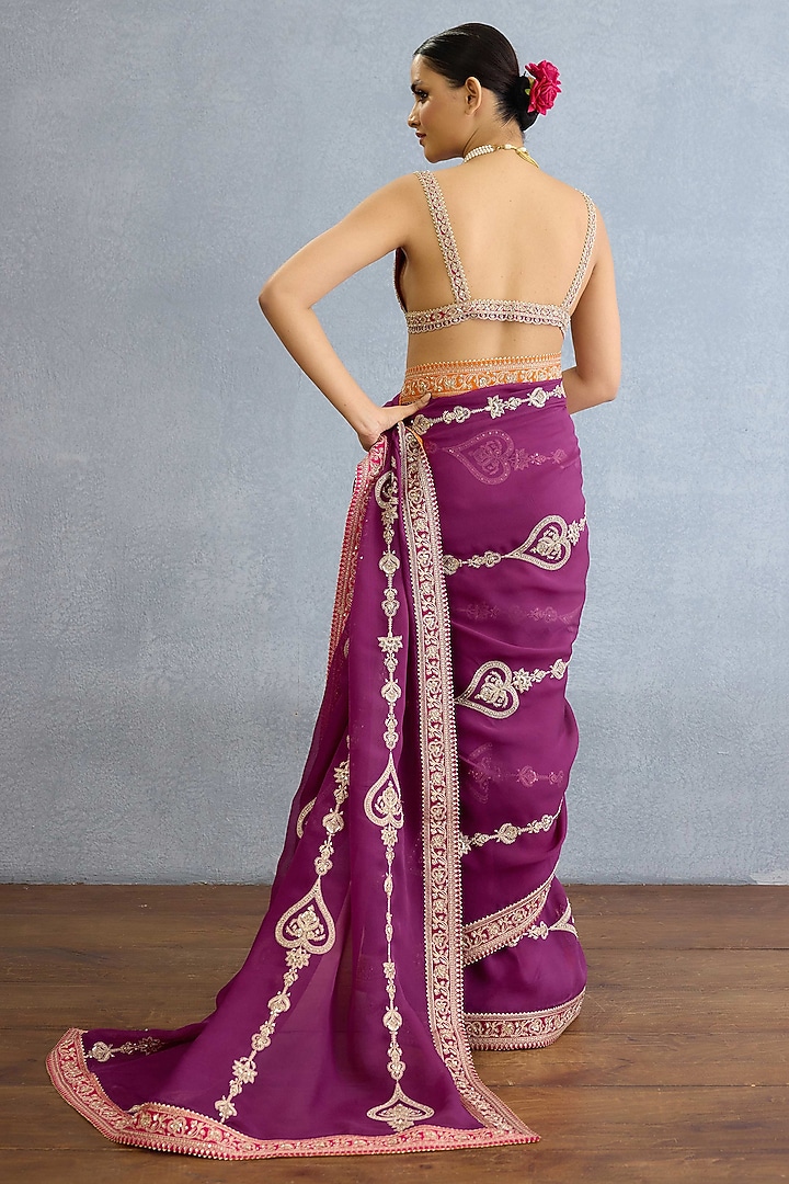 Purple Georgette Dori Embroidered Bridal Saree Set by TORANI at Pernia's Pop Up Shop