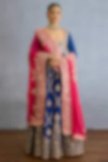 Blue Jeni Silk & Georgette Pearl Embellished Bridal Anarkali Set by TORANI at Pernia's Pop Up Shop