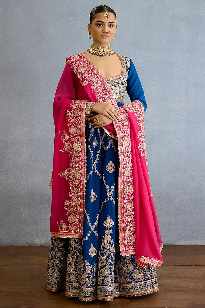 Blue Jeni Silk & Georgette Pearl Embellished Bridal Anarkali Set by TORANI at Pernia's Pop Up Shop