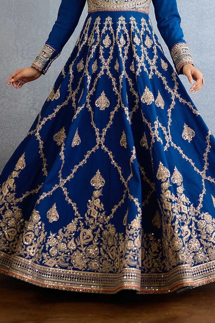 Blue Jeni Silk & Georgette Pearl Embellished Bridal Anarkali Set by TORANI at Pernia's Pop Up Shop
