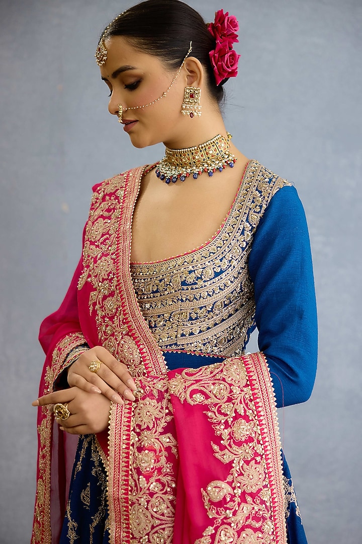 Blue Jeni Silk & Georgette Pearl Embellished Bridal Anarkali Set by TORANI at Pernia's Pop Up Shop