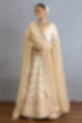 Ivory Muslin Silk Pearl Embellished Bridal Anarkali Set by TORANI at Pernia's Pop Up Shop