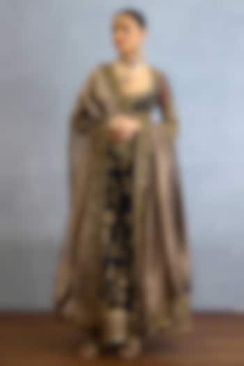 Black Georgette & Muslin Silk Zari Embellished Bridal Anarkali Set by TORANI at Pernia's Pop Up Shop