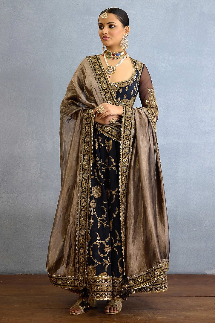 Black Georgette & Muslin Silk Zari Embellished Bridal Anarkali Set by TORANI at Pernia's Pop Up Shop