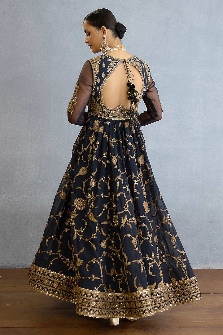 Black Georgette & Muslin Silk Zari Embellished Bridal Anarkali Set by TORANI at Pernia's Pop Up Shop