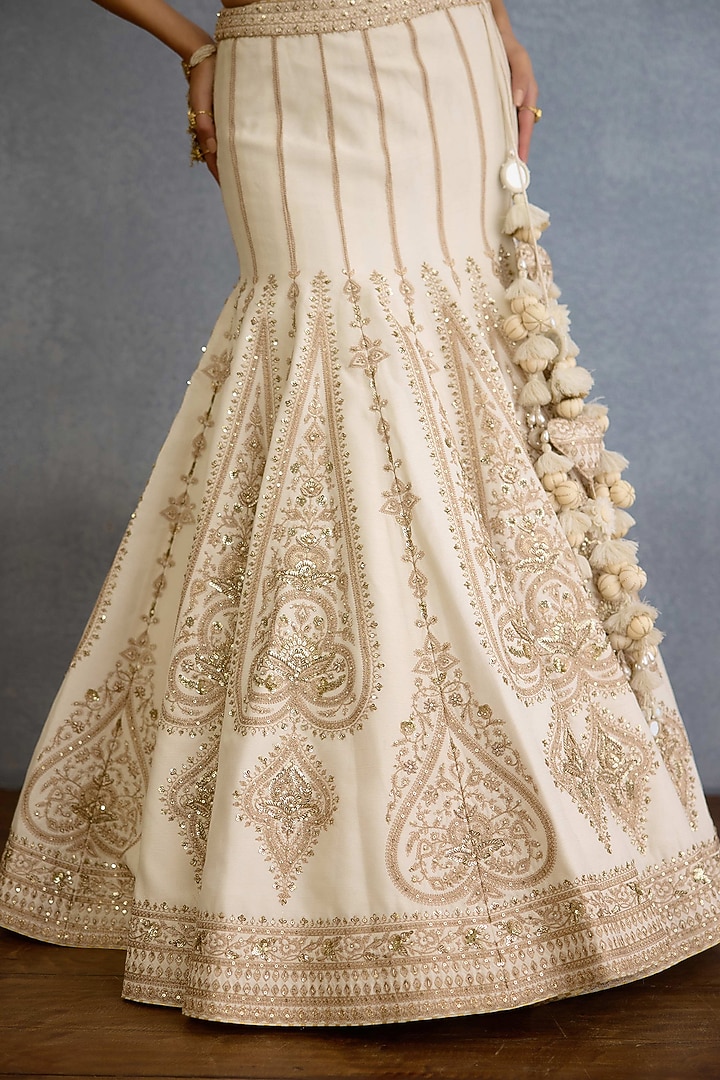 Ivory Jeni Silk & Organza Hand Embroidered Bridal Lehenga Set by TORANI at Pernia's Pop Up Shop