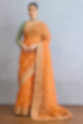 Orange Organza Dori Embroidered Bridal Saree Set by TORANI at Pernia's Pop Up Shop
