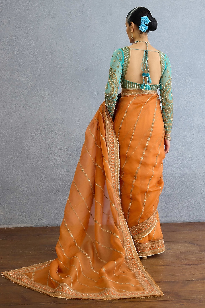Orange Organza Dori Embroidered Reception Saree Set by TORANI at Pernia's Pop Up Shop