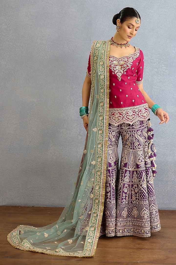 Pink Jeni Silk & Butterfly Net Dori Embellished Kurta Set by TORANI at Pernia's Pop Up Shop