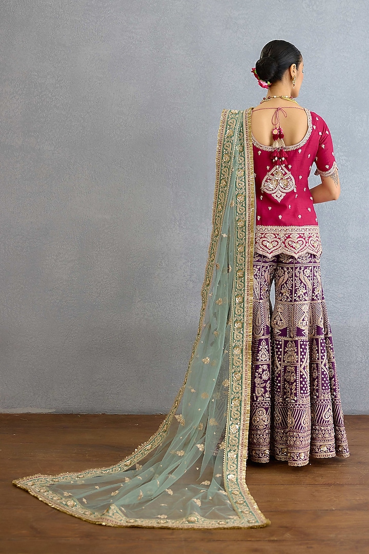 Pink Jeni Silk & Butterfly Net Dori Embellished Kurta Set by TORANI at Pernia's Pop Up Shop