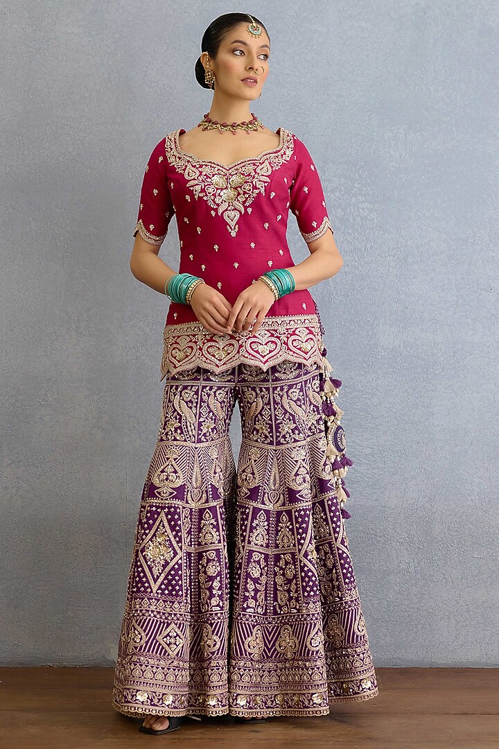 Pink Jeni Silk & Butterfly Net Dori Embellished Kurta Set by TORANI at Pernia's Pop Up Shop