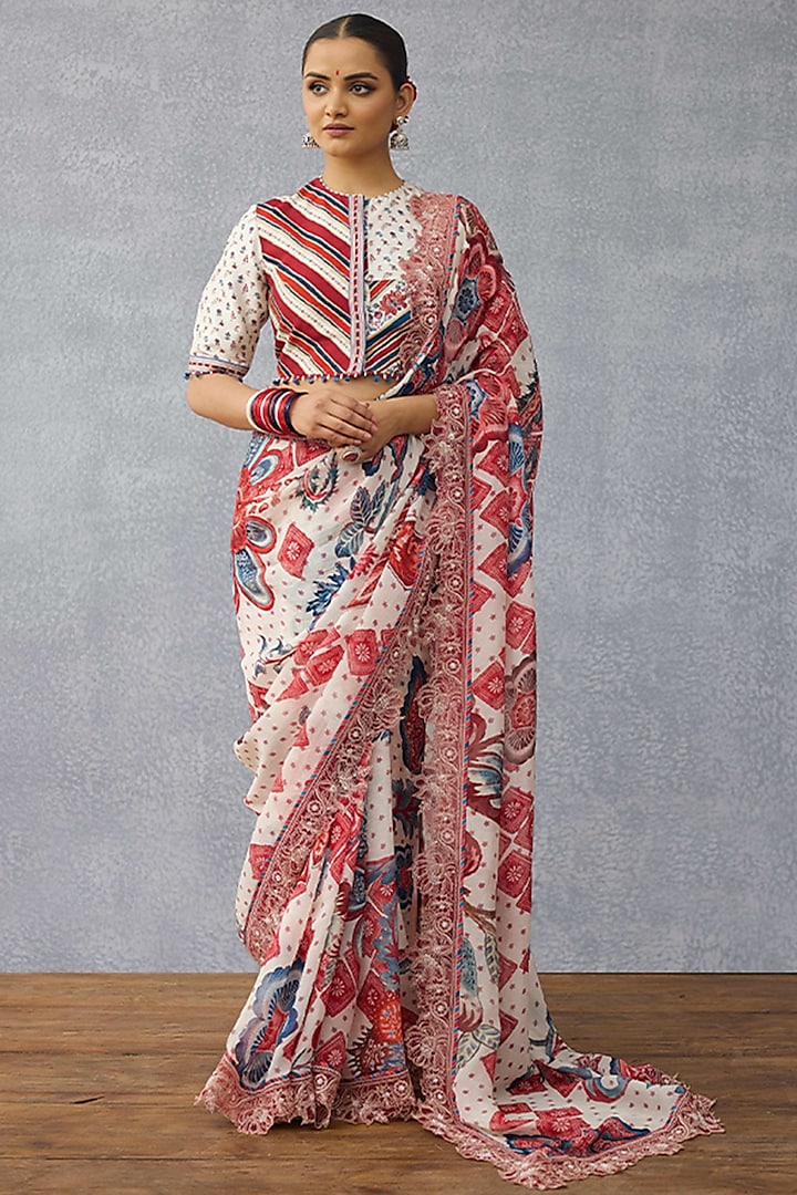 Multi-Colored Organza Floral Printed Wedding Saree by TORANI at Pernia's Pop Up Shop