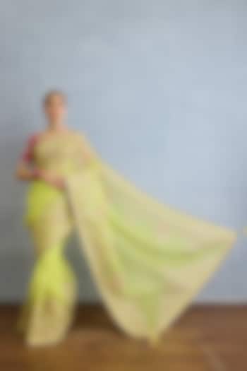 Green Pure Organza Thread Work Saree Set by TORANI at Pernia's Pop Up Shop