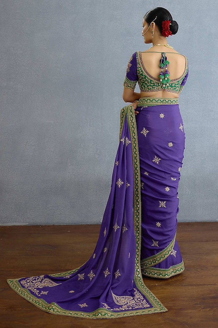 Purple Chinon Georgette Dori Embroidered Bridal Saree Set by TORANI at Pernia's Pop Up Shop