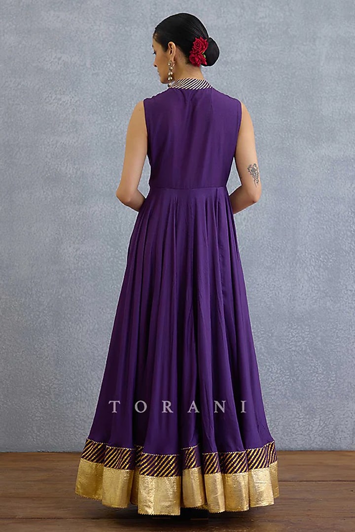 Purple Muslin Silk Zari Embroidered Jacket Party Wear Dress by TORANI at Pernia's Pop Up Shop