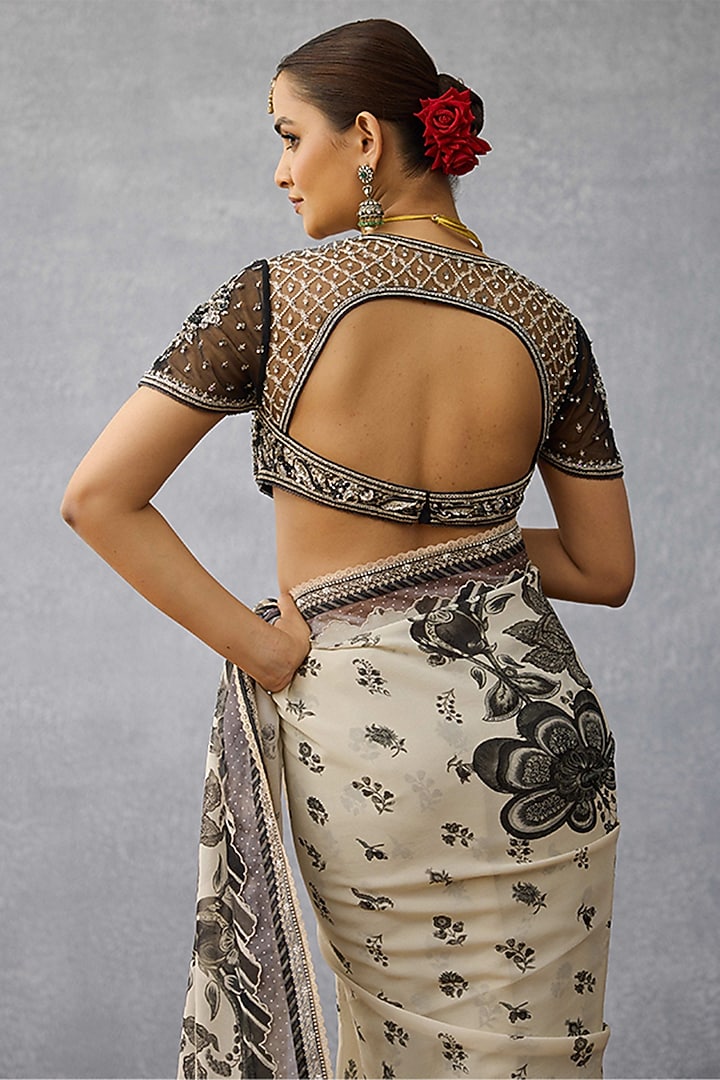 Black Butterfly Net Hand Embroidered Blouse by TORANI at Pernia's Pop Up Shop