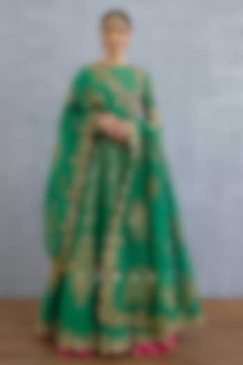 Green Jeni Silk Embroidered Bridal Lehenga Set by TORANI at Pernia's Pop Up Shop
