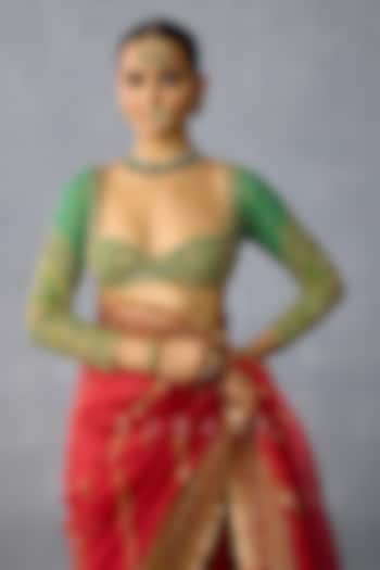 Green Jeni Silk Dori Embroidered Blouse by TORANI at Pernia's Pop Up Shop