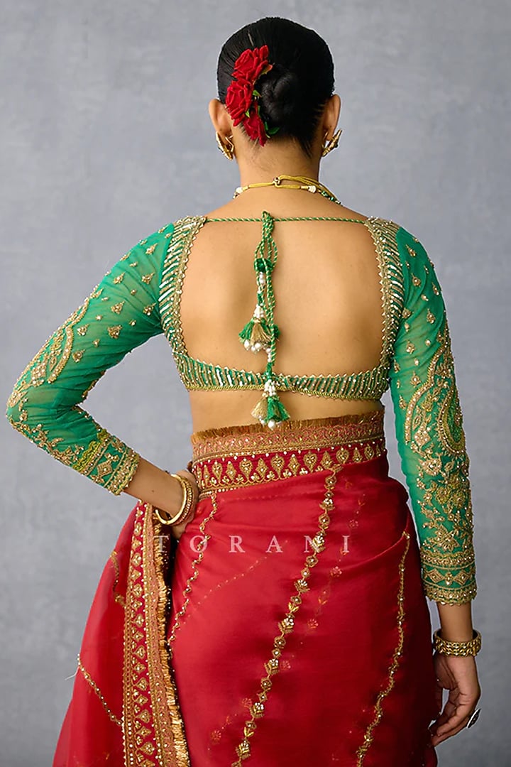 Green Jeni Silk Dori Embroidered Blouse by TORANI at Pernia's Pop Up Shop