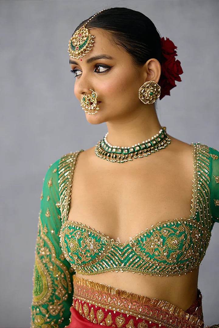 Green Jeni Silk Dori Embroidered Blouse by TORANI at Pernia's Pop Up Shop
