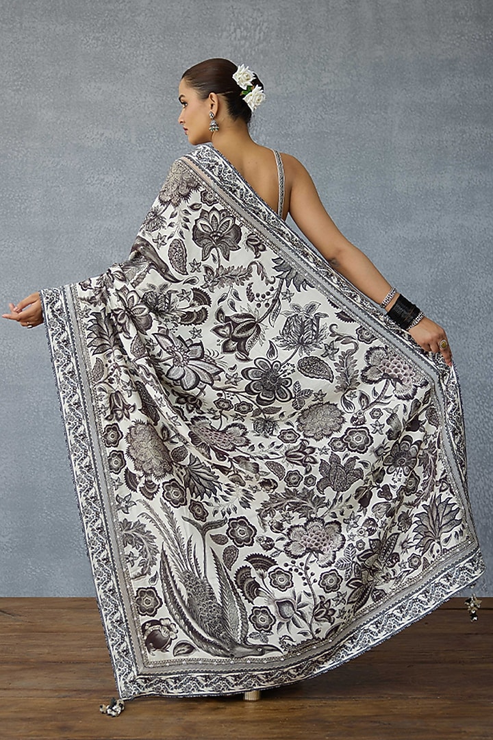 Black & White Handwoven Chanderi Handwork & Digital Printed Wedding Saree by TORANI at Pernia's Pop Up Shop