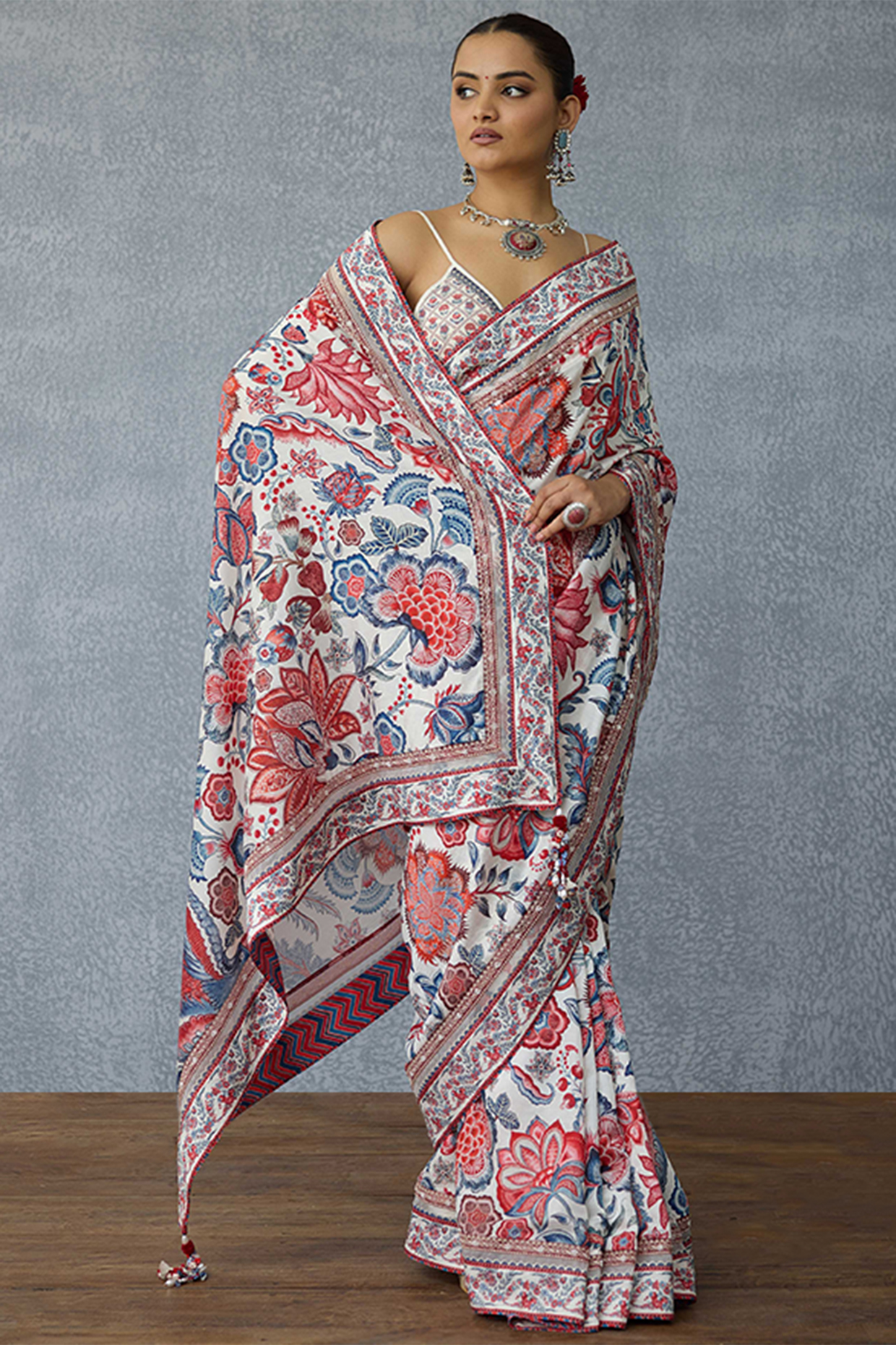 Multi-Colored Chanderi Handwork & Digital Printed Wedding Saree by TORANI at Pernia's Pop Up Shop