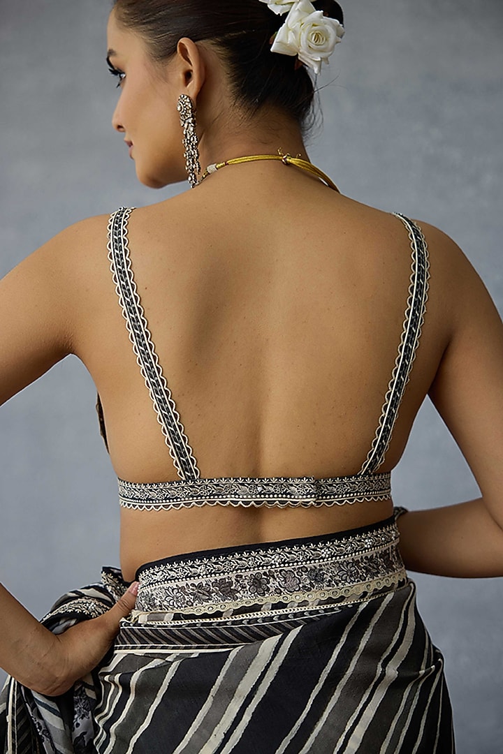 Black & White Handwoven Chanderi Digital Printed Blouse by TORANI at Pernia's Pop Up Shop